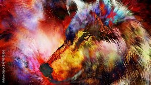 Wolf portrait, mighty cosmical wolf in cosmic space. Loop Animation