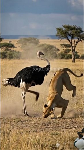 Ostrich Delivers a Brutal Kick to a Charging Lioness