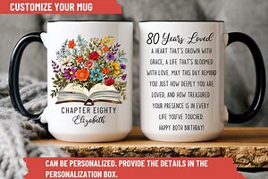 Personalized 80th Birthday Mug: Floral Chapter Eighty Design - Etsy