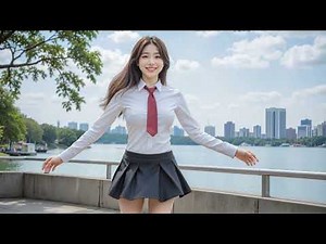 【AIルックブック】湖畔の天使 📸 制服美少女の休日 - 透明感溢れる白シャツとミニスカート (4K)(AI Lookbook: Uniform Beauty's Holiday)