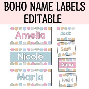 Pastel Student Name Labels, Bright Classroom Labels, Boho Name Posters
