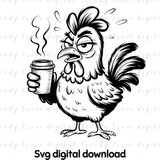 Funny Chicken SVG File: Coffee Hen Cricut Cut Design - Etsy