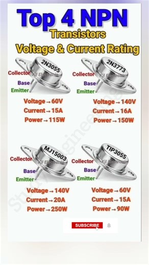 Top 4 NPN Transistors Voltage & Current Rating #diy #shorts #transistor #short