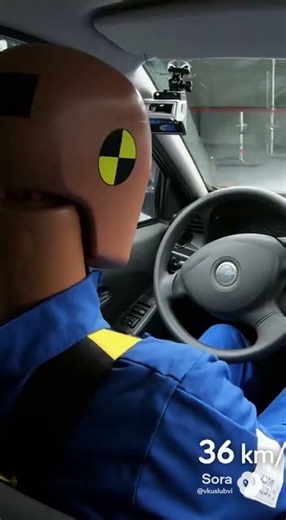 Crash test of an Opel Astra F with a poorly secured front bumper