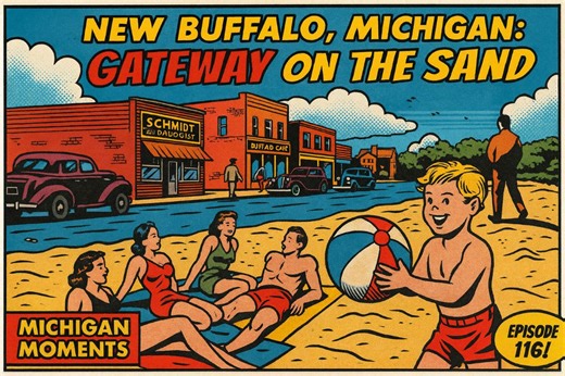 Long before it became a lakeside resort town, New Buffalo, Michigan was a bustling rail stop and a quiet village built along the dunes of Lake Michigan. In this episode of Michigan Moments, we explore rare photos from 1900 to 1950 that reveal what daily life looked like in New Buffalo during the early 20th century—from downtown drugstores to Sea Scout camps and the famed “Gateway of Michigan” arch. 🎧 Watch to see how this small town balanced rail, road, and sand—and why it still captures hearts