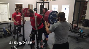 Chad Wesley Smith provides some commentary on his squat training session which includes lifts of 430kg/948# x1 in wraps, 415kg/915# x1 in sleeves and 375kg/827# x2 paused. Learn more about Chad's training in his book, A Thoughtful Pursuit of Strength: https://store.jtsstrength.com/products/juggernaut-training-a-thoughtful-pursuit-of-strength | Juggernaut Training Systems
