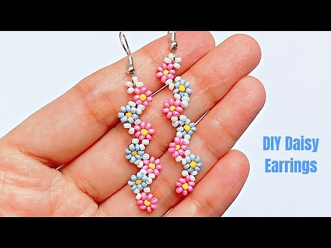 How to make a DAISY CHAIN flower EARRINGS with step by step instructions - Easy Beaded Jewelry DIY