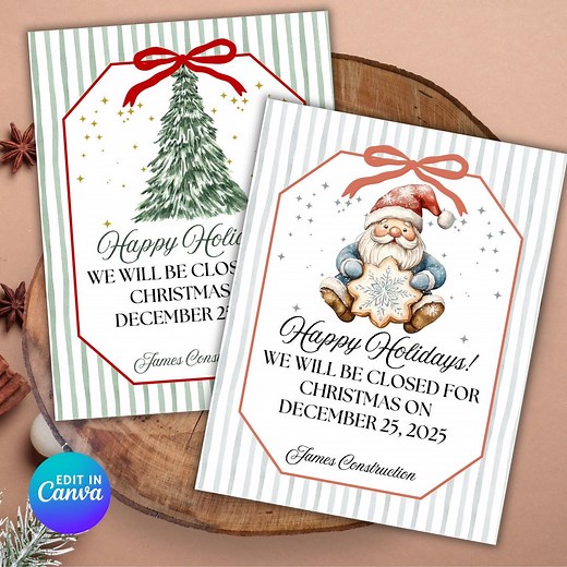 Thanksgiving and Christmas Closed Sign Editable Canva Template - Etsy
