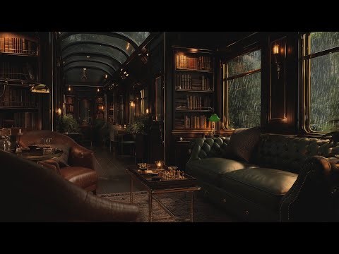12H Rain Train Sleep Sounds | Wizard’s Vintage Library Car | Deep Sleep Ambience