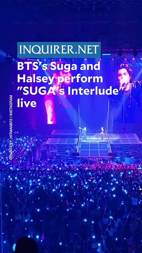 BTS’ Suga and Halsey perform live for the first time their collaboration “SUGA’s Interlude” at the K-pop star’s “D-DAY” solo concert in Los Angeles, as seen in a video shared by Big Hit Entertainment founder Bang Si-hyuk. #entertainmentnewsph #bts #suga #concert #halsey #inquirerdotnet #music #liveperformance