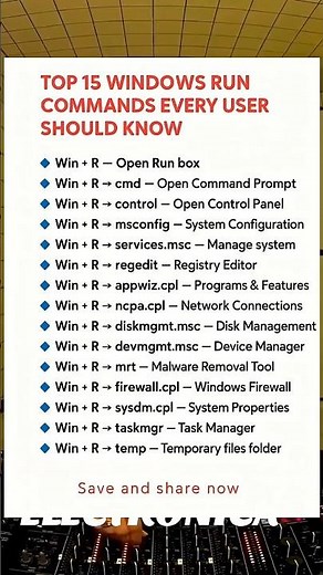 💻 Top 15 Windows Run Commands You Must Know! 🚀 ✅ Save this cheat sheet #digitech #techtips #window
