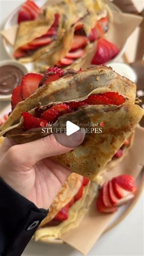 Hajar Larbah on Instagram: "the most delicious breakfast in under 30 minutes! Can you believe how easy it is to make crepes from scratch?! stuffed with lots of strawberries, chocolate hazelnut spread, freshly whipped cream, and powdered sugar always 🍓 full recipe on the blog as always - link in bio! #breakfast #brunch #dessert #crepes #frenchfood #easyrecipe #recipe #cooking #food #foodie #foodblog #foodstagram #yummy #eeeeeats #instafood"