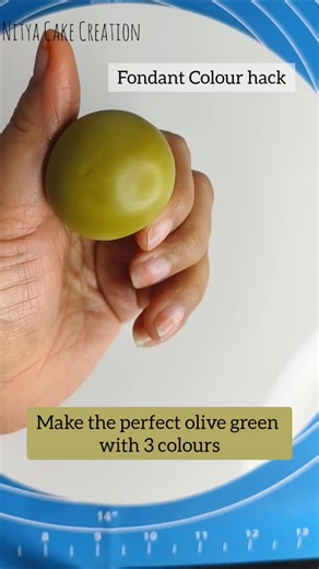 Nitya Agrawal on Instagram: "Learn how to create the perfect olive shade using just 3 fondant coloers🎨 Orange + Green + Yellow This trick is absolutely amazing for cake decorators🎂✨ ☑️Follow us @nitya_cake_creation for more amazing videos 👍❤️ #cake #caketips #baking #bakingtipsandtricks #fondant reelsfacebook reelsvideoシ instareels instalike"