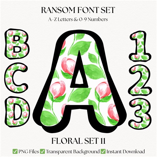 Floral Alphabet Letters & Numbers | PNG Font Lettering | Flower Clipart Monogram Initials | Digital Download - Etsy UK