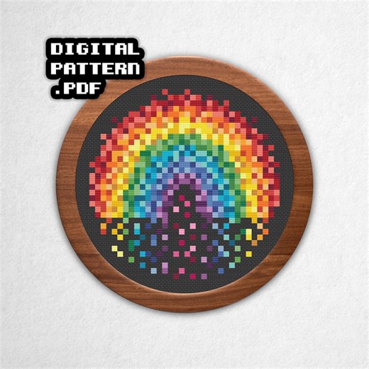 Block Rainbow - Cross Stitch Pattern PDF, 3x3 Pixel Art Geometric Style Counted Crossstitch - Etsy UK
