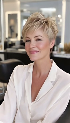 ✂️ **Soft Blonde Pixie Cut with Feathered Volume** ✂️