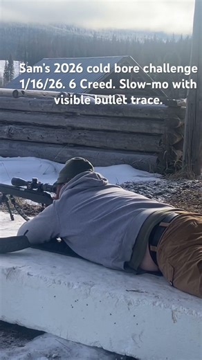 Sam’s 1/16/26 cold bore challenge. 6mm Creedmoor. 440 yards. Slow-mo bullet trace. #223 #rokslide