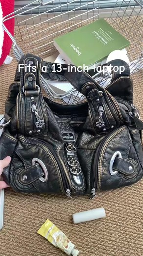 Distressed leather multi-pocket maximalism = Y2K hot girl aesthetic.#angelkiss #bag #GiftedInLove #whatisinmybag #fyp
