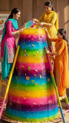 Tiny Village Ladies! 👑 Giant Jelly Pudding 🇮🇳 Village Vibe 🌈 Rainbow Food 🔥😱