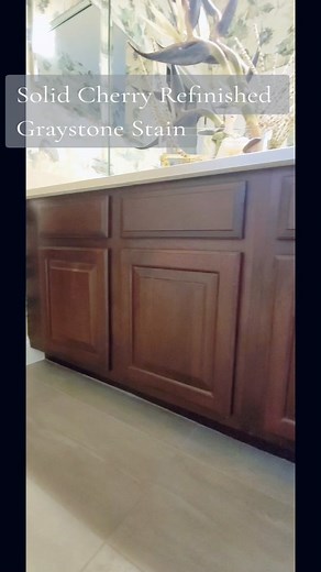 Gorgeous solid Cherry cabinets, stripped sanded and refinished in @GeneralFinishes Graystone Stain. We love how the warm undertones make this gray so rich. #woodrefinishing #orlandocabinets #cabinetrefinishing #resurrectwoodrefinishing #interiordesign #orlandodesigner #saveyourcabinets #graystain