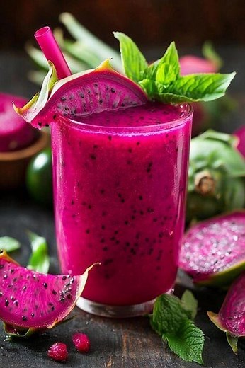 💗 DRAGON FRUIT SMOOTHIE (Refreshing, vibrant & full of antioxidants) Ingredients: • 1 cup dragon fruit (pink pitaya), fresh or frozen • 1 banana • 1/2 cup yogurt or coconut yogurt • 1/2 cup cold coconut water or almond milk • 1 tsp honey or agave (optional) • Ice cubes for thickness Instructions: 1. Add dragon fruit, banana, yogurt, and coconut water to the blender. 2. Blend until ultra-smooth and bright pink. 3. Adjust thickness with more ice or milk. 4. Serve chilled and garnish with mint or 