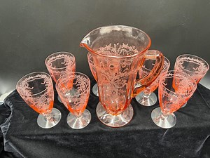 Complete Set of Fostoria 'june'. Gorgeous Etched Pink, Hand-blown Crystal. Pitcher and 7 Goblets. for Serious Collectors. FREE SHIPPING - Etsy