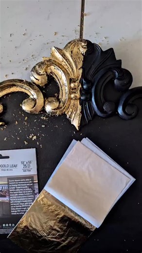 Redesign with Prima®️ on Instagram: "✨Add golden elegance with ease! ✨ BA Miki @shabbychicandco shows just how easy it is to add instant elegance to your DIY projects using our Kacha® Gold Leaf ✨ Start by applying gilding glue to your surface and let it sit until it becomes tacky—it will turn from white to clear. Gently lay the gold leaf over the prepared area and use a soft brush to ensure even coverage. Once the gilding has cured, simply brush away the excess and seal with a water-based sealer