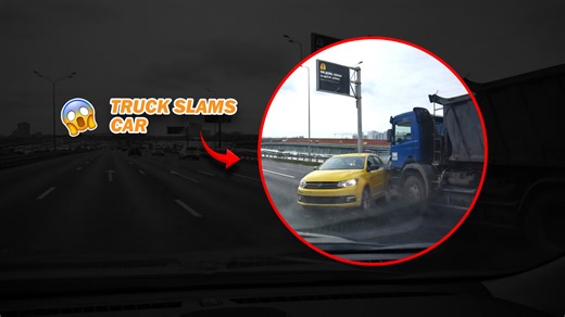Rear end collision truck hits car on the highway