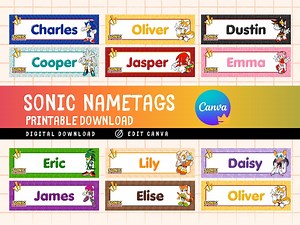 Sonic Name Tag Templates: Editable Canva Printables (2.5x7 In, Digital Download - Etsy
