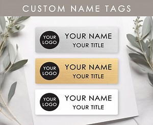 Work Badge - Personalized Custom Name Badge | Professional White/silver/gold Metallic Name Tag With Magnetic Fastener, Employee ID Tag - Etsy
