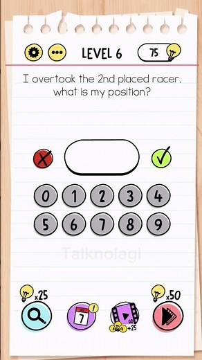 Brain Test Tricky Puzzles Level 6 Answer | I overtook the 2nd placed racer, what is my position?