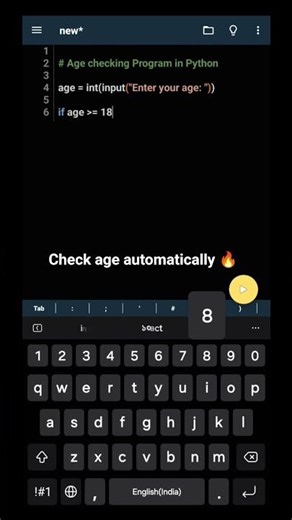 👉 Build Age Checker in Python 🎂🔥 #python #coding #shorts #Pydroid 3