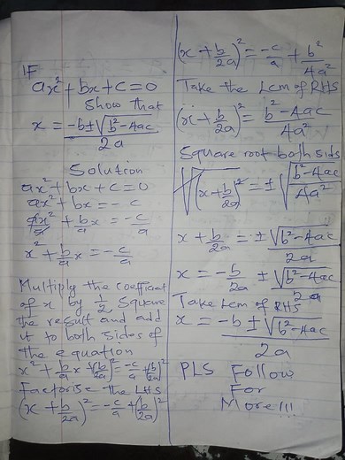 How to derive quadratic formula #viralreelschallenge #NoManButJesus #mathematics | Amani Mathics
