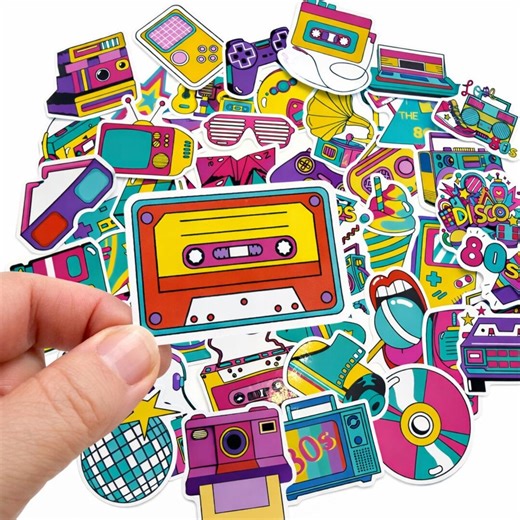 Retro 80s Vinyl Sticker Pack (50pcs) | Vintage Aesthetic Stickers | Cassette, Disco & Retro Tech Stickers | Laptop, Journal, Scrapbook - Etsy