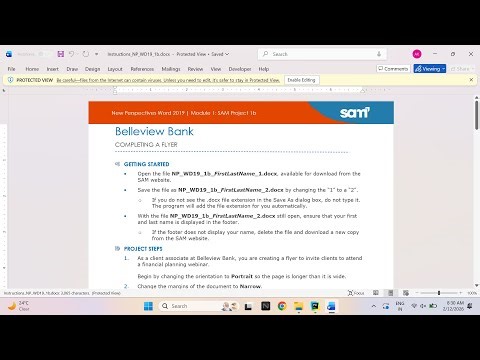 New Perspectives Word 2019 | Module 1: SAM Project 1b Belleview Bank