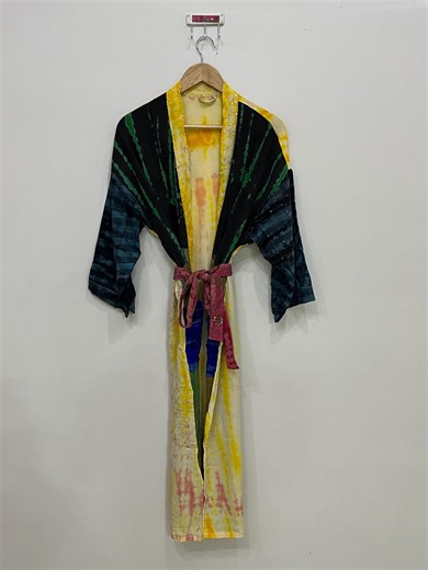 Handmade Tie Dye Silk Kimono Robe, Boho Beach Cover Up, Lounge Wear - Etsy