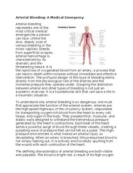 Arterial Bleeding in Health Care Worksheet for Sub-Plan or Classwork & Homework