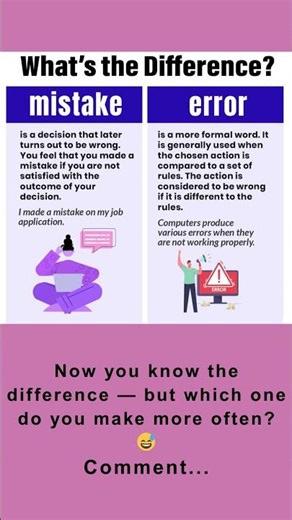 Confused between mistake & error? Same. Let’s fix it. Tiny words, BIG difference 😱 #english #grammar