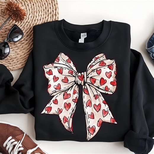 Coquette Bow Sweatshirt, Heart Ribbon Crewneck, Red Valentine Day Top, Soft Girl Apparel Clothing - Etsy