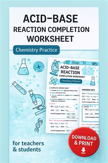 Acid Base Reaction Practice Worksheet – 35 Equations to Complete and Balance | High School & AP Chemistry - Etsy