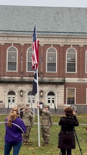 Veterans Week began with a flag-raising on the Mall, led by the Army ROTC Color Guard. Thank you to all who have served. 🇺🇸 | University of Maine