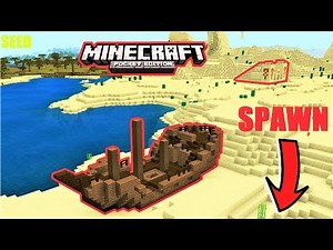 Minecraft PE - *RARE* SHIPWRECK ON LAND AT SPAWN SEED ! 2 TEMPLES, 2 VILLAGES | MCPE 1.4