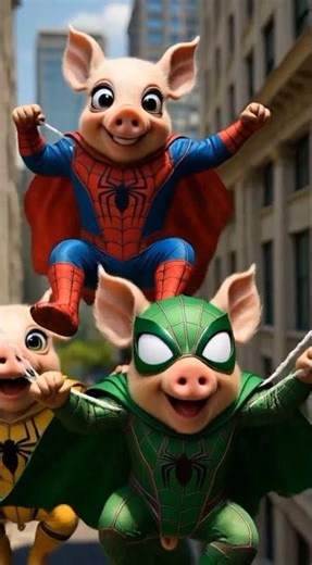 “Cute Spider Piglets Swinging in the City! 🐷🕷️”