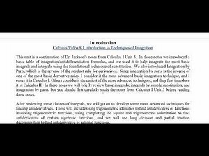 Calculus 8.1 Techniques of Integration Introduction