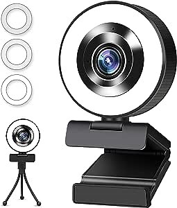Webcam with Microphone, 110-Degree View Angle, Auto Focus 1080p Web Camera for Video Calling Conferencing Recording, PC Laptop Desktop USB Webcams, Wide Angle Lens