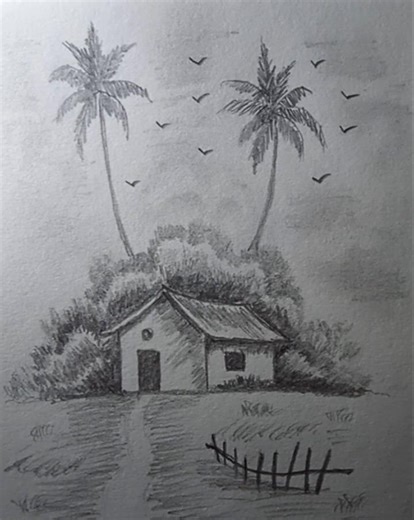 പെൻസിൽ സ്കെച്ച് Simple Village Scene #art #shortvideo