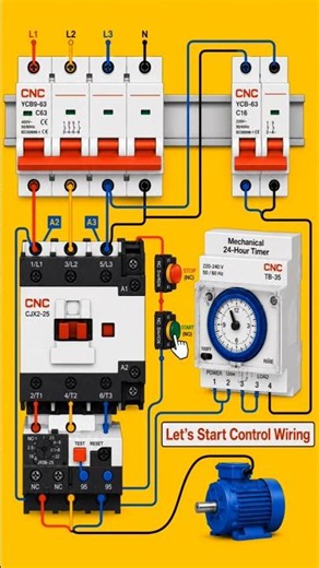 3 Phase Motor Timer Control Circuit | Easy Wiring Guide #MotorControl #ControlWiring #Electrician