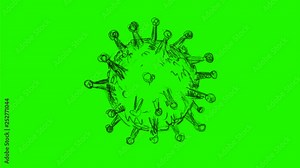 2d Animation motion graphics showing a drawing of an influenza virus or flu virus, an infectious disease to humans on white and green screen with alpha matte in HD high definition. Stock Video