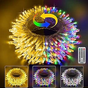 Christmas Lights Color Changing Outdoor String Lights 11 Modes 197ft 500LED Fairy Twinkle LED Light with Remote for Xmas Decor Party Tree Yard Porch Garden Wedding Decorations Warm White to Multicolor
