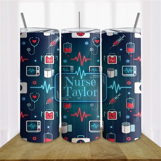 ER Nurse Tumbler Wrap PNG, Emergency Nurse Sublimation Design, 20oz Skinny Tumbler Wrap, Editable Name Template PNG - Etsy